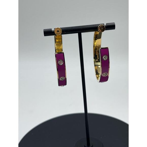 Kurt Geiger Signed Fuchsia Enamel Eagle & Crystal Hoop Post Earrings - Picture 10 of 15